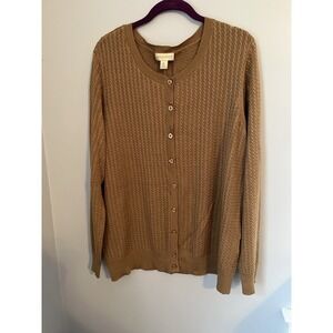 Appleseed's Women's Cable Knit Cardigan Sweater Button Down Brown Size XL
